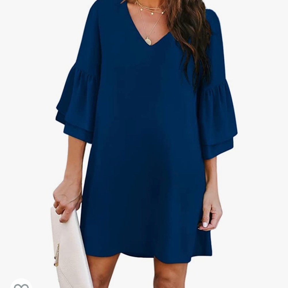 BELONGSC Dress Sweet & Cute V-Neck Bell Sleeve Shift Dress Mini Dress large